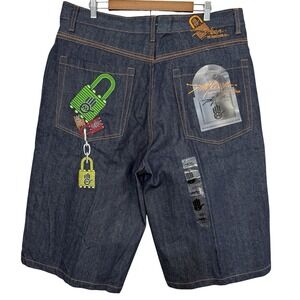 Miskeen Originals Denim Shorts Mens 40 Y2K‎ Baggy Streetwear Embroidered NWT